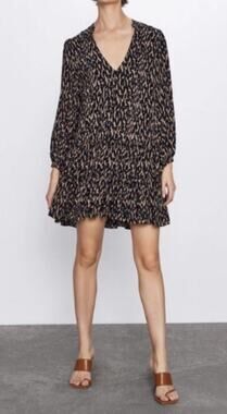 Zara cheetah print shirt dress Size Small Classic Mob wife Retro Maximal Animal
